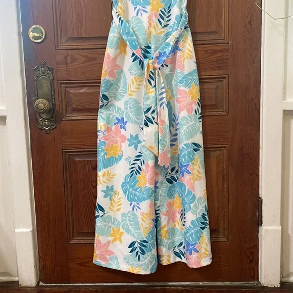 Tropical Print Wide Leg Vacation Ankle Jumpsuit Size Small Colorful - Picture 4 of 7